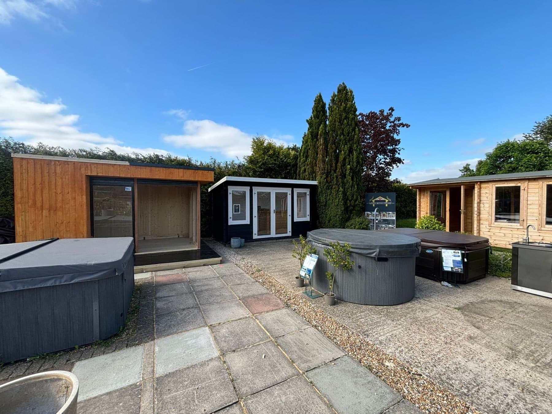 Garden buildings on display at the Garden Rooms for Sale showroom